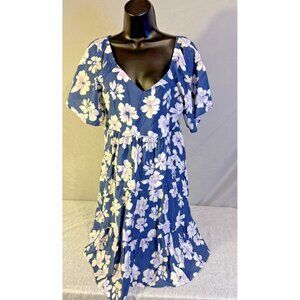 SO Goods For Life Blue Floral Womens Dress Size M Medium Mini Ruffle Girlie Cute